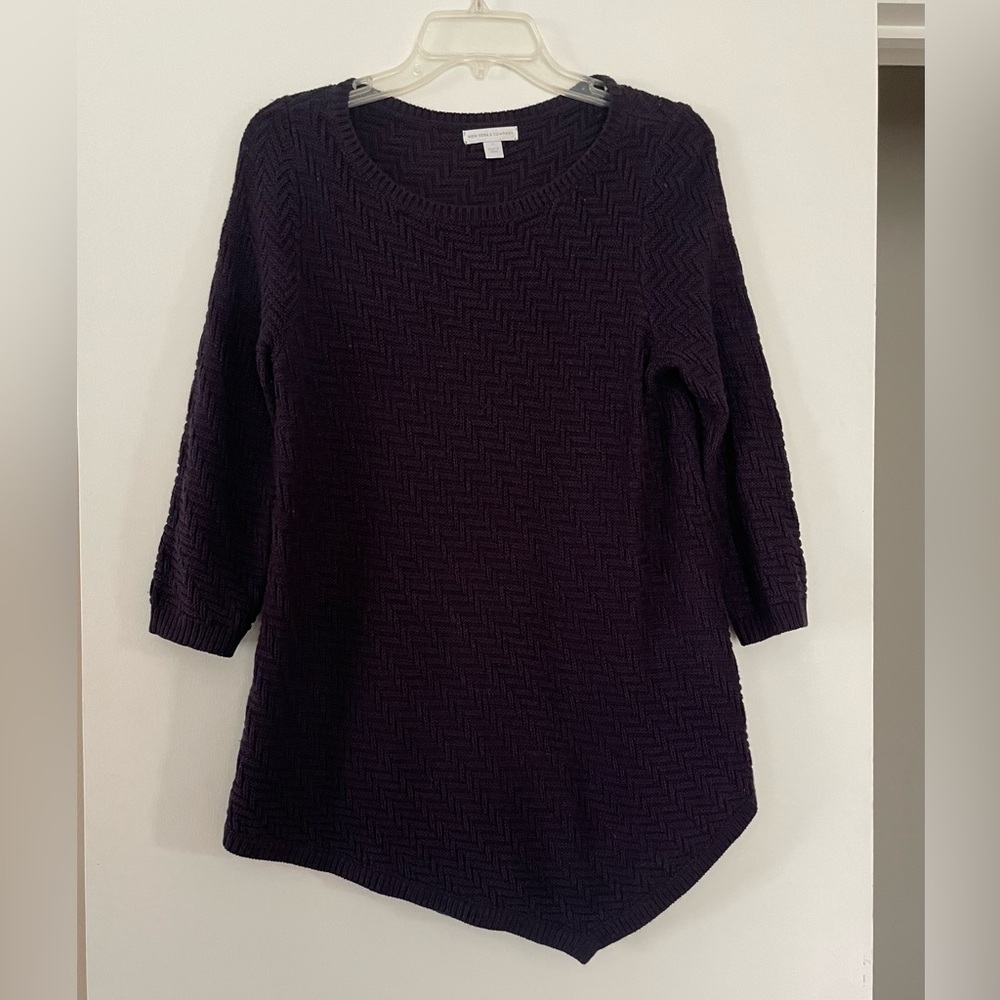New York & Company Deep Purple Textured Crewneck Tunic Sweater Size S